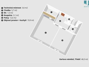Pronájem bytu 2+kk, Třebíč, Karlovo nám., 50 m2