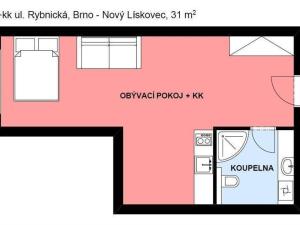 Pronájem bytu 1+kk, Brno, Rybnická, 31 m2