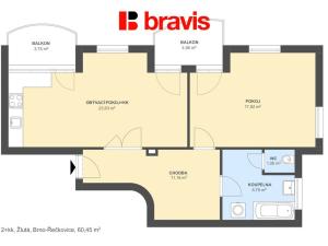 Pronájem bytu 2+kk, Brno, Žlutá, 61 m2
