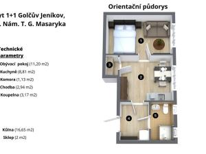 Prodej bytu 1+1, Golčův Jeníkov, Nám. T. G. Masaryka, 46 m2