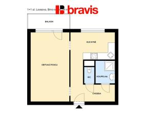 Pronájem bytu 1+1, Brno - Lesná, Loosova, 35 m2