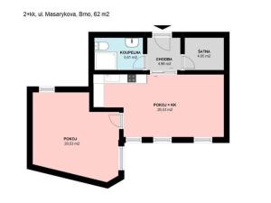 Pronájem bytu 2+kk, Brno, Masarykova, 62 m2