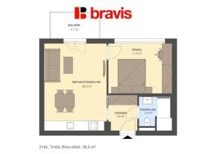 Pronájem bytu 2+kk, Brno - Trnitá, Trnitá, 40 m2