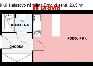 Pronájem bytu 1+kk, Brno - Lesná, Halasovo náměstí, 23 m2