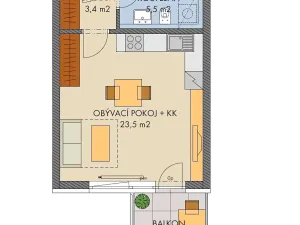Prodej bytu 1+kk, Praha - Hlubočepy, náměstí Olgy Scheinpflugové, 33 m2