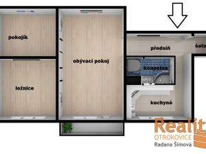Pronájem bytu 3+1, Otrokovice - Kvítkovice, Hlavní, 62 m2