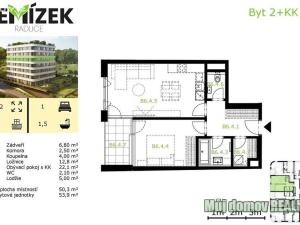 Pronájem bytu 2+kk, Praha - Radlice, U Komína, 54 m2
