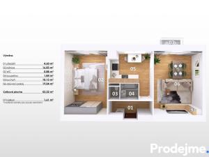 Prodej bytu 2+1, Brno, Bakalovo nábřeží, 55 m2