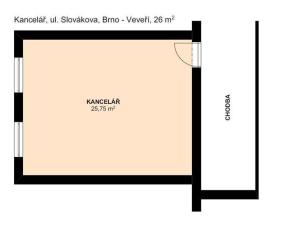 Pronájem kanceláře, Brno - Veveří, Slovákova, 26 m2