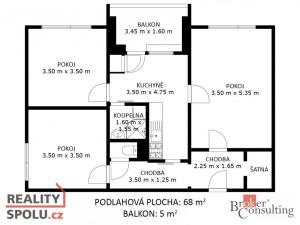 Prodej bytu 3+1, Brno, Kachlíkova, 68 m2