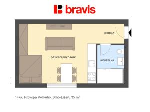 Pronájem bytu 1+kk, Brno - Líšeň, Prokopa Velikého, 35 m2