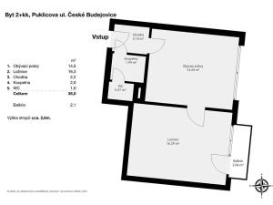 Prodej bytu 2+kk, České Budějovice, Puklicova, 39 m2
