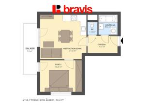 Pronájem bytu 2+kk, Brno - Žebětín, Přírodní, 43 m2