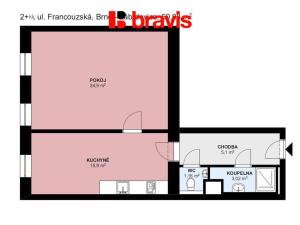 Pronájem bytu 2+kk, Brno, Francouzská, 50 m2