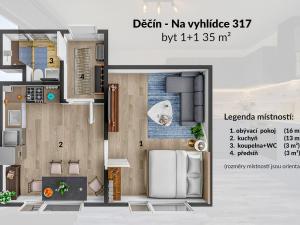Pronájem bytu 1+1, Děčín - Děčín IX-Bynov, Na Vyhlídce, 34 m2