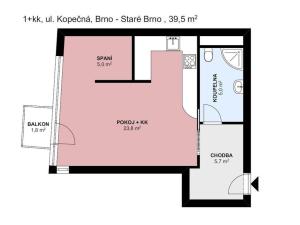 Pronájem bytu 1+kk, Brno, Kopečná, 39 m2