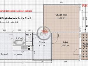 Pronájem bytu 2+1, Třebíč - Nové Dvory, Obránců míru, 54 m2