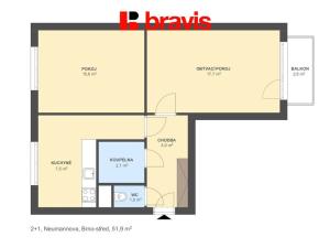 Pronájem bytu 2+1, Brno - Pisárky, Neumannova, 55 m2