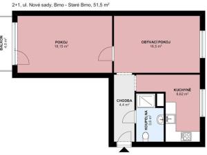 Pronájem bytu 2+1, Brno, Nové sady, 51 m2