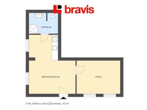 Pronájem bytu 2+kk, Brno, Bráfova, 45 m2
