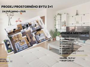Prodej bytu 3+1, Brno, Zikova, 76 m2