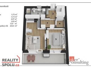 Pronájem bytu 2+kk, Pardubice - Zelené Předměstí, Smilova, 58 m2