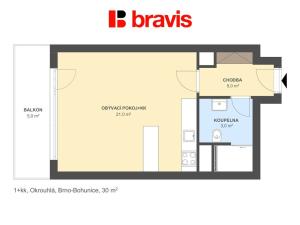 Pronájem bytu 1+kk, Brno - Bohunice, Okrouhlá, 30 m2