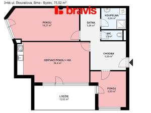 Pronájem bytu 3+kk, Brno - Bystrc, Adamcova, 75 m2