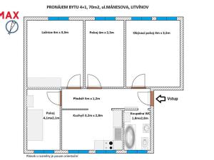 Pronájem bytu 4+1, Litvínov - Horní Litvínov, Mánesova, 70 m2