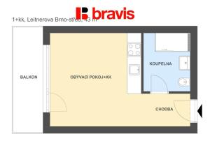 Pronájem bytu 1+kk, Brno - Staré Brno, Leitnerova, 43 m2