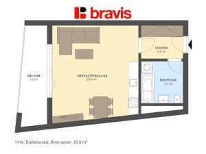 Pronájem bytu 1+kk, Brno - Zábrdovice, Bratislavská, 36 m2