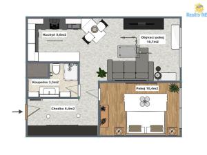 Pronájem bytu 2+kk, Praha - Písnice, Na okruhu, 43 m2