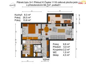 Prodej bytu 3+1, Přelouč, K. Čapka, 64 m2