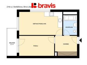Pronájem bytu 2+kk, Brno - Líšeň, Sedláčkova, 46 m2