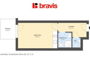 Pronájem bytu 1+kk, Brno - Komárov, Komárovská, 28 m2