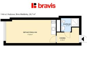 Pronájem bytu 1+kk, Brno - Medlánky, Hudcova, 25 m2