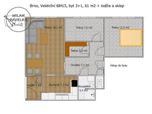 Pronájem bytu 3+1, Brno - Staré Brno, Veletržní, 61 m2
