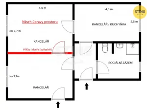 Pronájem kanceláře, Hodonín, Brandlova, 54 m2