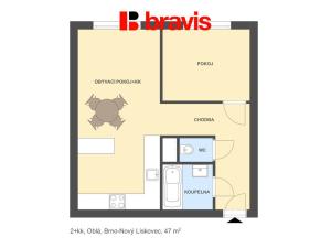 Pronájem bytu 2+kk, Brno - Nový Lískovec, Oblá, 47 m2