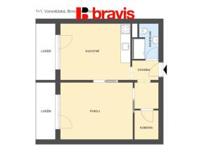 Pronájem bytu 2+kk, Brno - Žabovřesky, Voroněžská, 42 m2