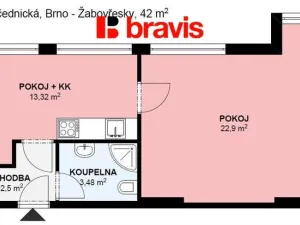 Pronájem bytu 2+kk, Brno, Mučednická, 42 m2
