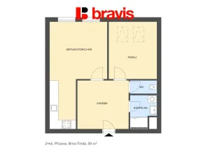 Pronájem bytu 2+kk, Brno - Trnitá, Přízova, 59 m2