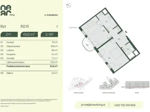 Prodej bytu 2+1, Praha - Libeň, Na kopečku, 57 m2