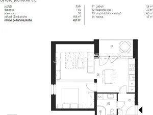 Pronájem bytu 2+kk, Únětice, Rýznerova, 47 m2