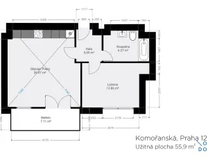 Pronájem bytu 2+kk, Praha - Modřany, Komořanská, 60 m2
