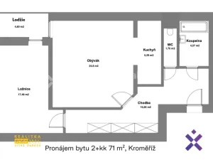 Pronájem bytu 2+kk, Kroměříž, Zborovská, 71 m2