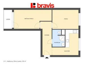 Prodej bytu 2+1, Brno - Lesná, Haškova, 56 m2