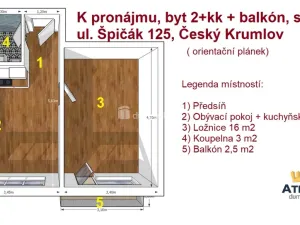 Pronájem bytu 2+kk, Český Krumlov - Latrán, Špičák, 42 m2