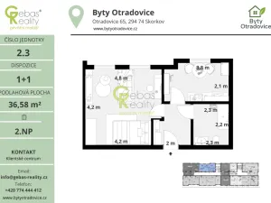 Prodej bytu 1+1, Skorkov - Otradovice, 36 m2