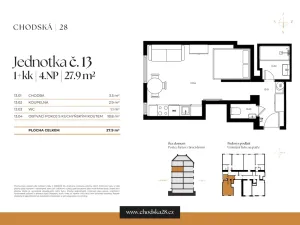 Prodej bytu 1+kk, Praha - Vinohrady, Chodská, 28 m2